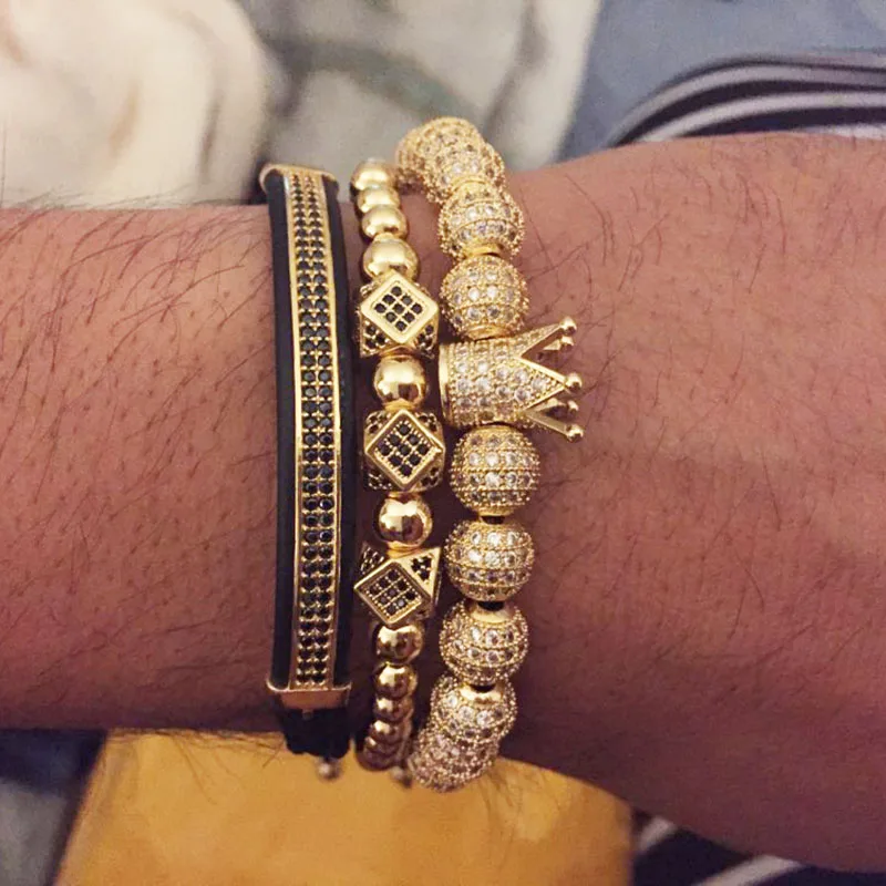 Роскошный классический набор браслетов ручной работы 3 шт./компл. золотой хип хоп