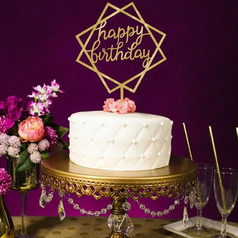 

1PC Glitter Happy Birthday Cake Topper Acrylic Letter Gold Cake Dessert Top Flag Decoration For Birthday Party Wedding Supplies