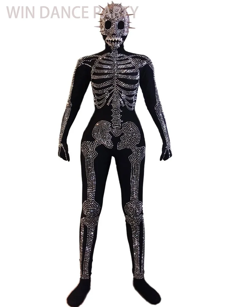 Костюм для косплея мужчин с рисунком скелета Rhinstone Zentai эротические костюмы трико