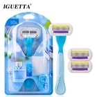 т оьразные бритвы т станок для бритья триммер женский бикини триммер для тела триммер женский шейвер wahl Эпилятор для женщин IGUETTA, лезвия для удаления волос в зоне бикини, 1 ручка и 3 лезвия, из нержавеющей стали