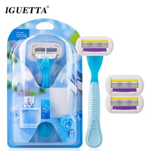 т оьразные бритвы т станок для бритья триммер женский бикини триммер для тела триммер женский шейвер wahl Эпилятор для женщин IGUETTA, лезвия для удаления волос в зоне бикини, 1 ручка и 3 лезвия, из нержавеющей стали