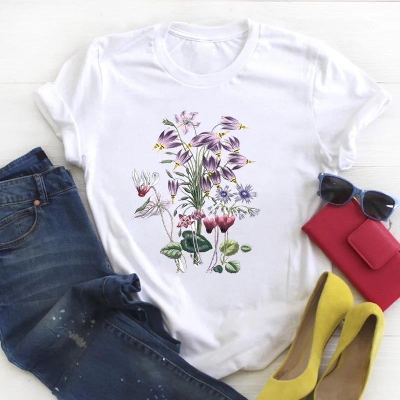 

Women Shirt Womens Flower Girl 90s Cute Fashion Summer Ladies Kawaii Clothes Tees Top Graphic Printed Tshirt Female T-shirt