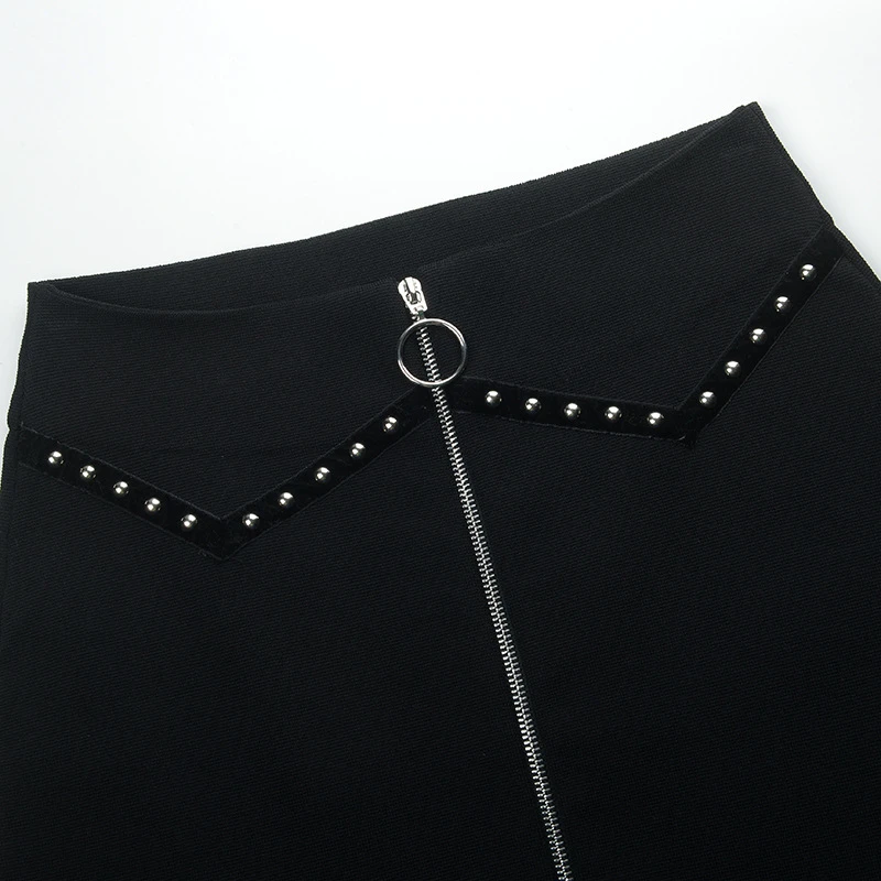 Tunjuefs, облегающая, с высокой талией, на молнии, трикотажная Мини-юбка, женская, нижняя, с заклепками, короткая юбка, для офиса, леди