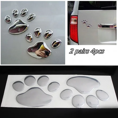 

2Pair/4pcs 3D Mirror Car Stickers Cat Dog Footprint Puppy Claw Footprint Sticker Windshield Decals Bumper Car Window Door Decals