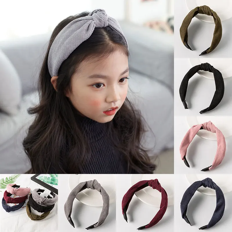 

New Kids Cross Knotted Hairband Vintage Corduroy Headband Bezel Hair Hoop Solid Hair Bands Top Girls Headdress Hair Accessories