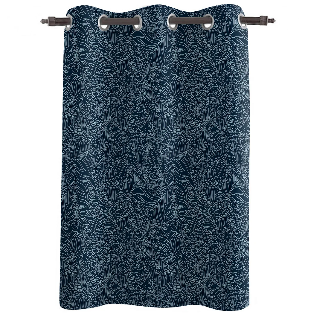 Flowers Teal Pattern Art Curtains Window Living Room Kitchen Indoor Thin Style | Curtain