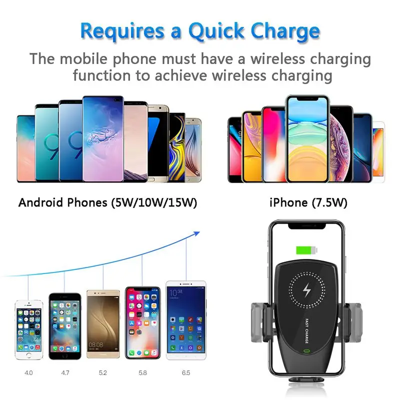 

15W Wireless Car Charger Automatic Clamping for iPhone 11 ProMax Samsung S10 S9 Note10 8 Air Vent Mount Phone Holder