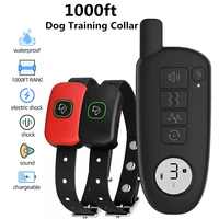 1000ft range dog training collar waterproof electric shock vibration sound dogs bark collar for small medium large dogs trainer