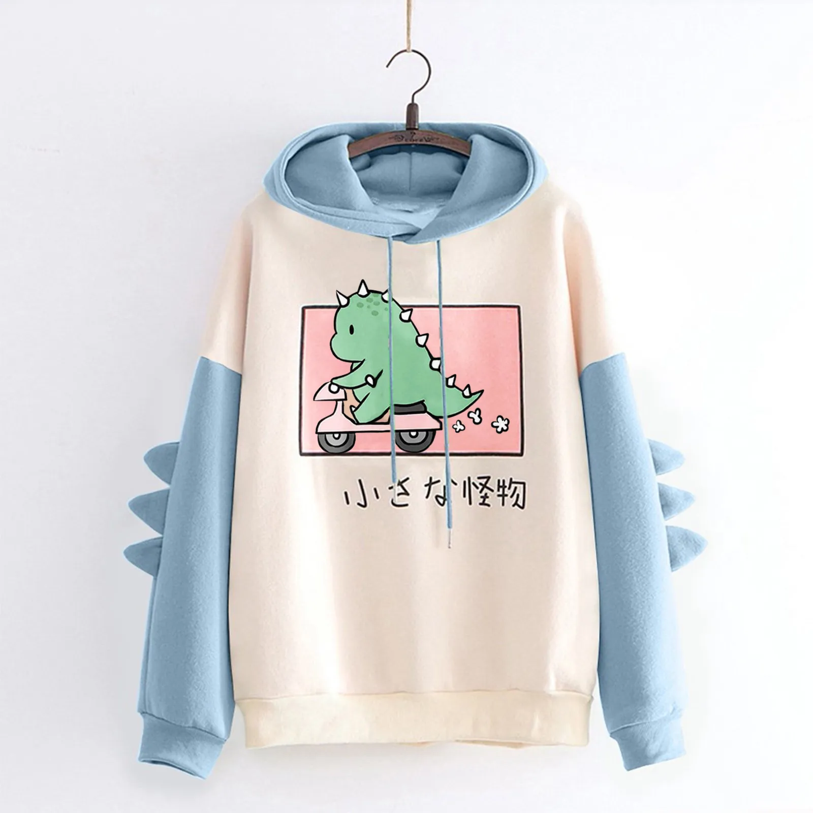 Korean Sweatshirt Women Autumn Hoodie Girl Autumn 90s Harajuku Casual Print Long Sleeve Splice Dinosaur Sweatshirt Tops