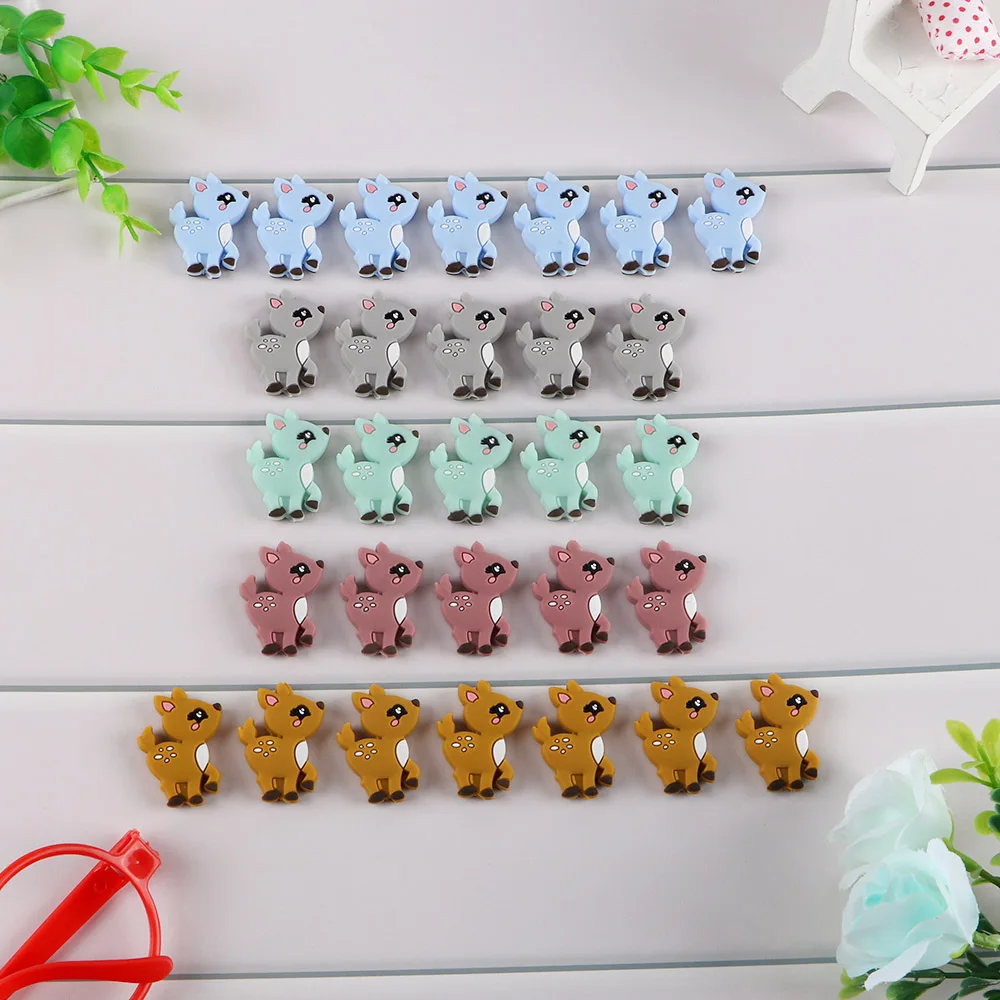 Kovict-Cuentas de silicona con forma de peque&ntilde;o ciervo, mordedor Molar para beb&eacute;, cadena de chupete, accesorios de joyer&iacute;a, juguetes masticables, 50/100 Uds.-0