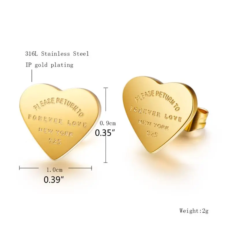 

Stainless Steel Love Forever Heart Stud Earrings Gold Plating Earrings Jewelry