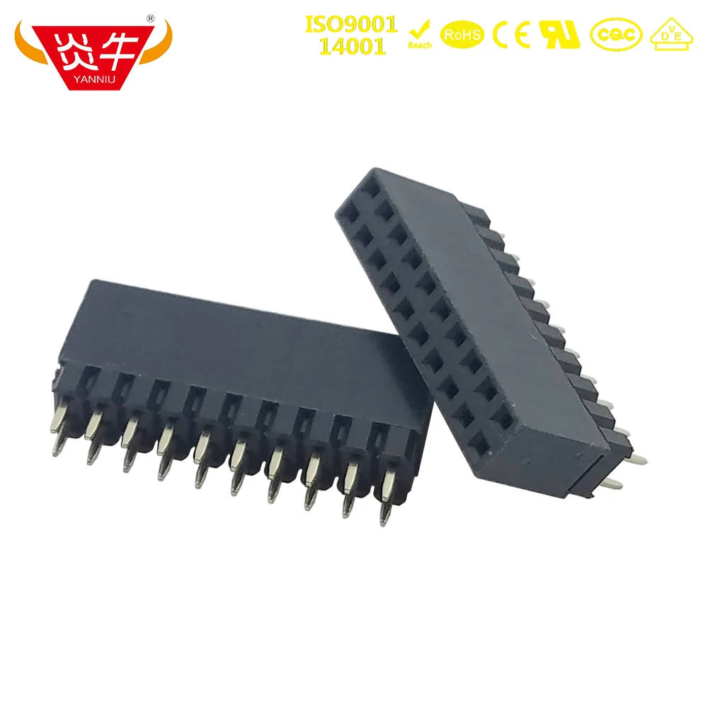 

2.54mm Short 2x10P 20Pin Female Stacking Header Connector Gilded Double Row 3mm PC104 High Temperature Resistance