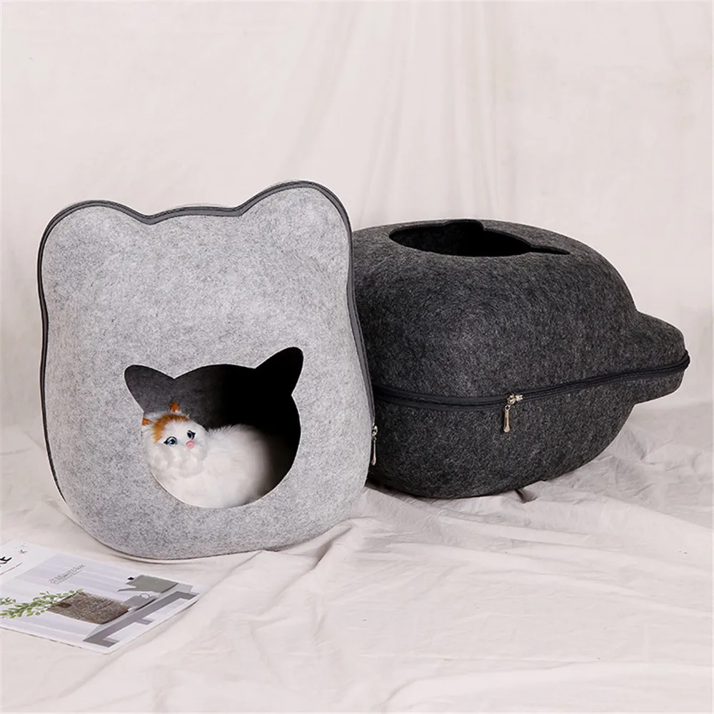Лежанка для кошек спальный мешок на молнии из войлочной ткани в форме кошки