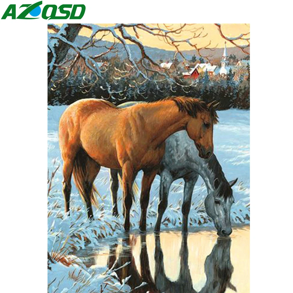 

Картина AZQSD по номерам лошадь зима снег Холст Искусство без рамки картина маслом для дома животные стены декор Ручная роспись подарок