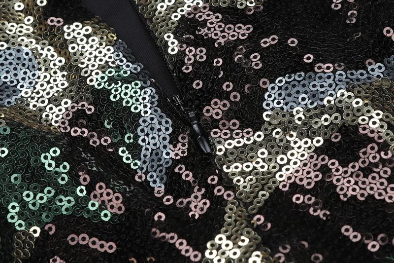 

New Fashion Black With Silver Sequin Celebrity Show Party Vestidos Autumn Lace Long Sleeve Bodycon Sexy Women Dress Wholesale