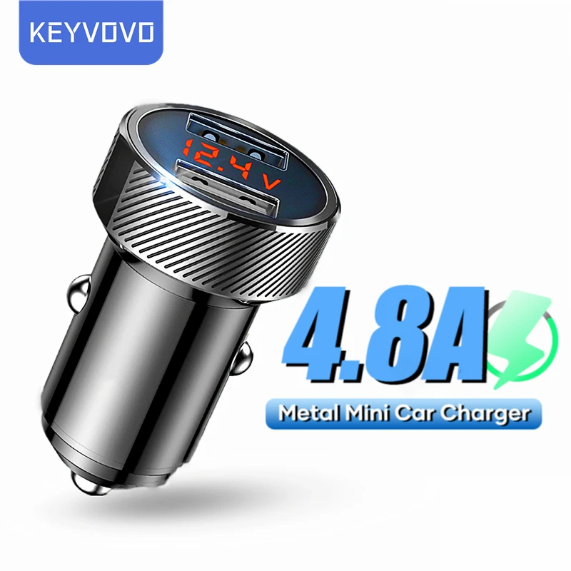 

All Metal Led Display Dual USB 4.8A Fast Car Charger For iPhone Samsung Xiaomi Huawei Mini Mobile Phone Tablet GPS Car-Charger