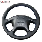 Чехол на руль автомобиля, черная искусственная кожа, сшитый вручную, для Mitsubishi Pajero, старый Mitsubishi Pajero Sport