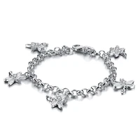 new fashion 925 solid silver dragonfly bracelet for women bohemian cute charm hand catenary bracelet bangle jewelry