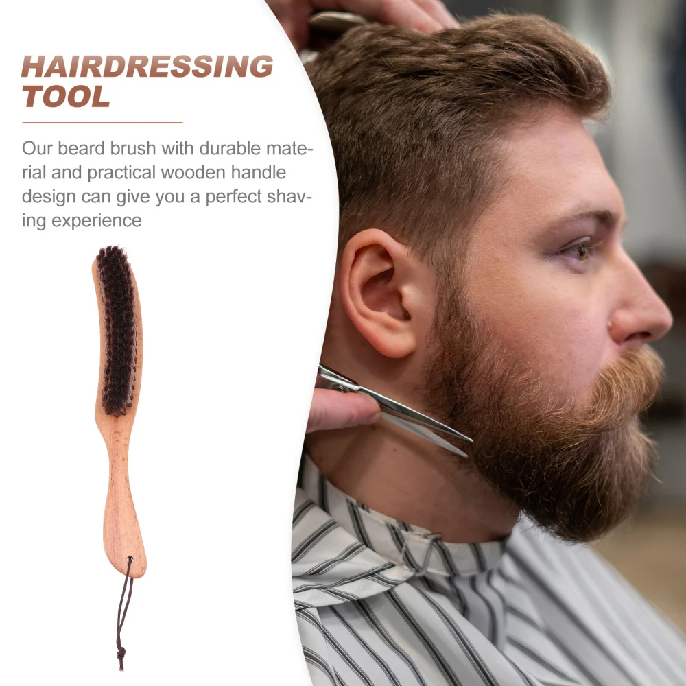 

1Pc Wood Handle Beard Brush Soft Mustache Brush Professional Barber Brush Brown