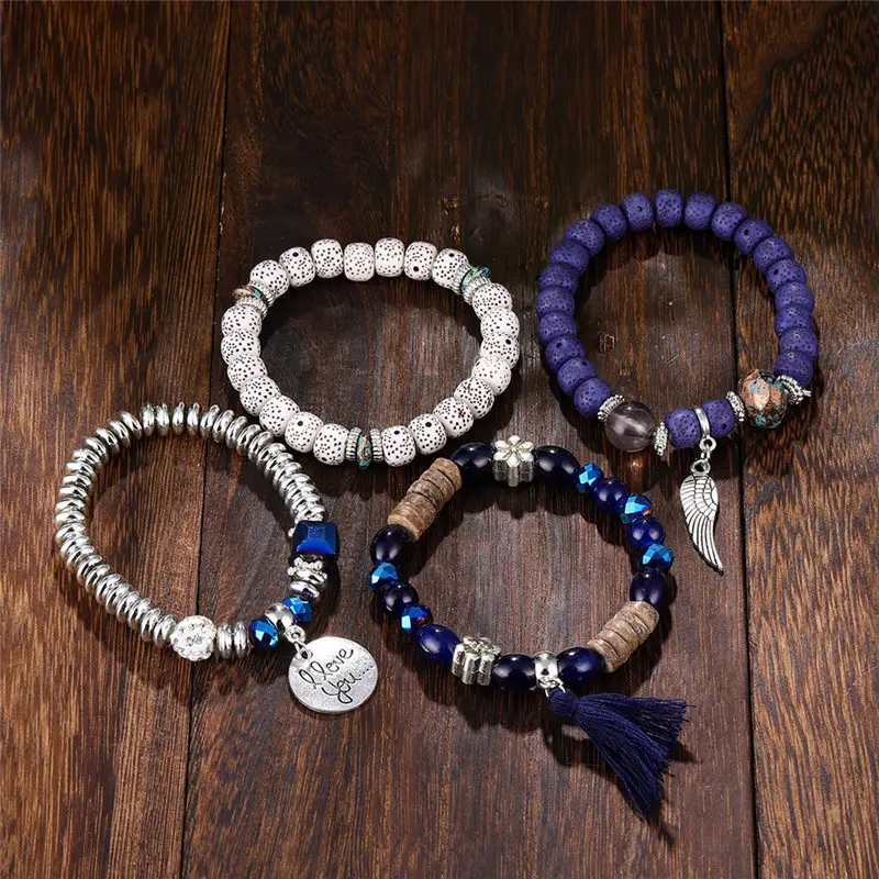 Женский браслет с бусинами и кисточками комплект из браслета кольца кристаллами