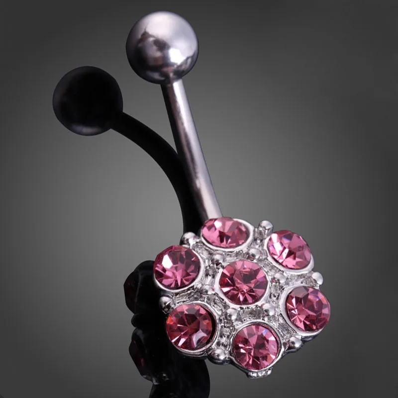 1 шт. стразы из нержавеющей стали цветок Кристалл пупка Кольцо пирсинг ювелирные