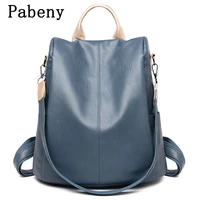 large capacity new fashion womens backpack soft pu leather anti theft backpack student schoolbag leisure travel bag black blue
