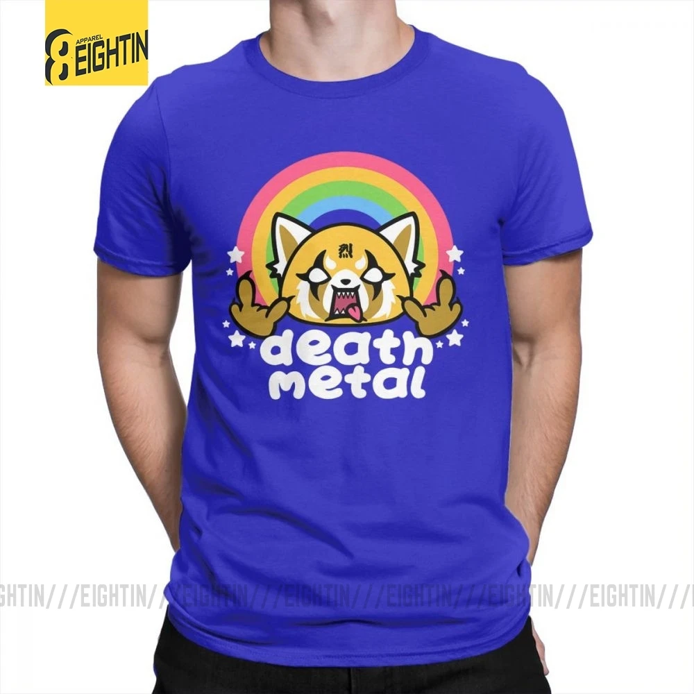 Синий Death Metal Aggretsuko aggression Retsuko, футболки из хлопка, Мужская одежда, футболки с коротким рукавом, футболки большого размера с рисунком - Цвет: Синий