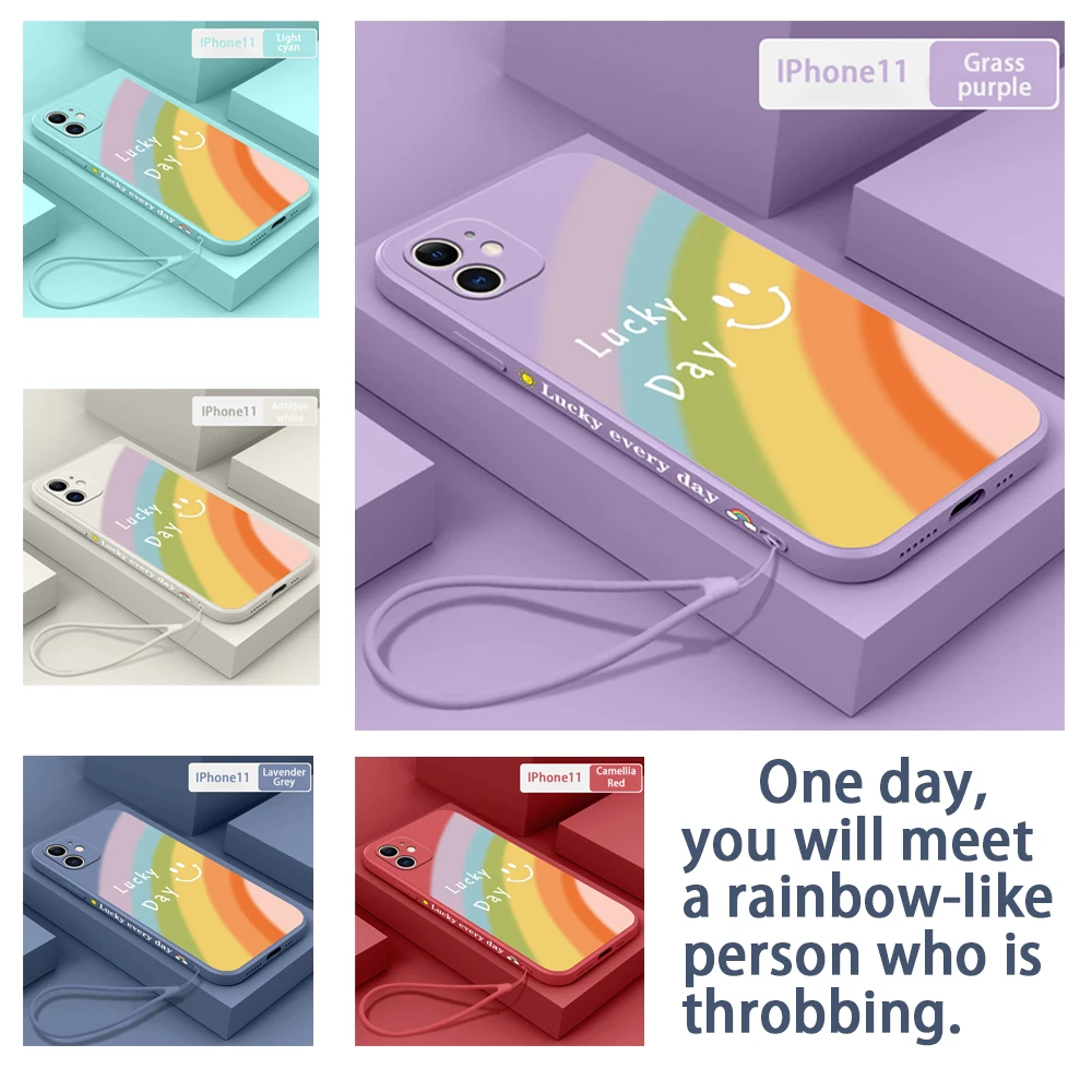 

For aifon 12 pro max Rainbow Smile soft shell For Iphone 11 X Xs XR 7 8 Plus SE 6 6S side pattern anti-drop mobile phone case