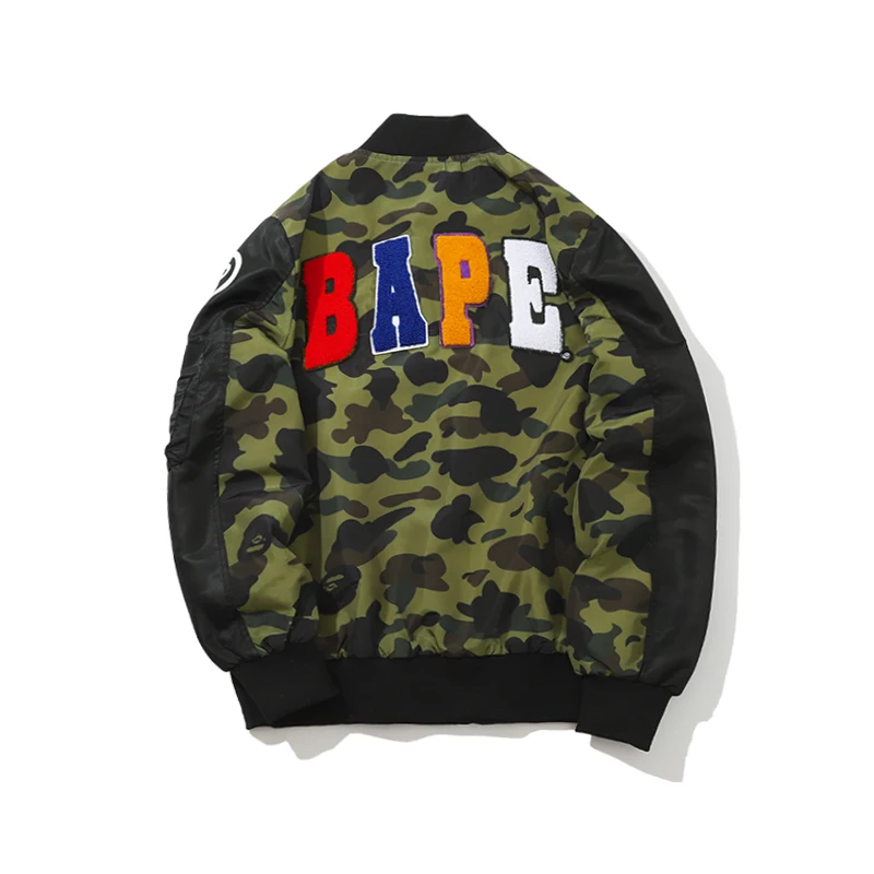 

Bape Colorful Terry Embroidery Jacket Camouflage StitchingPilot Jackets Me Hip Hop Boomer Jacket Windbreaker Hoodie Streetwear