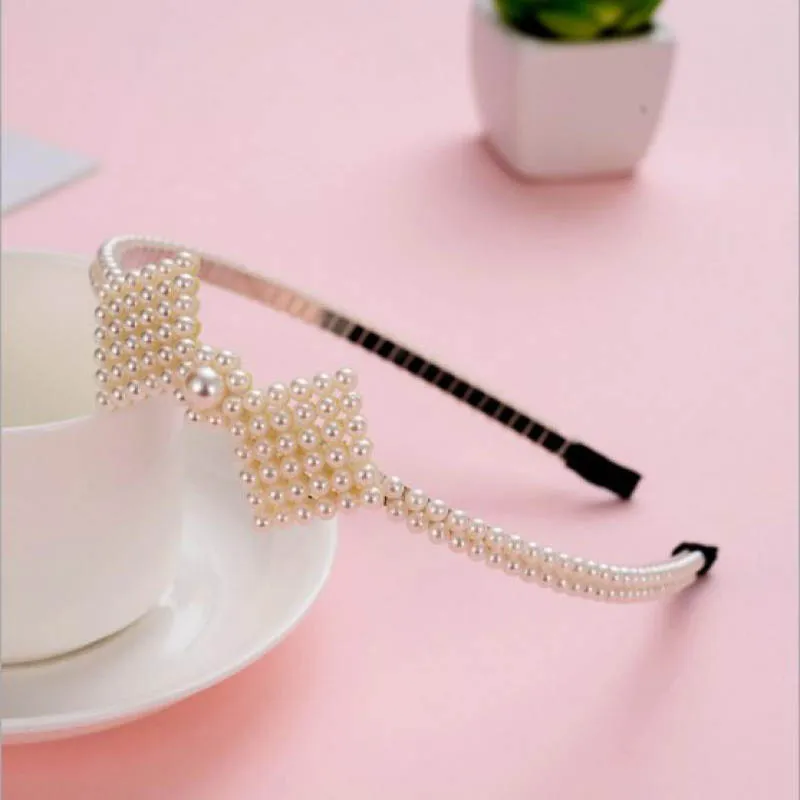 Роскошная повязка для волос с белым жемчугом на голову милым бантом в виде