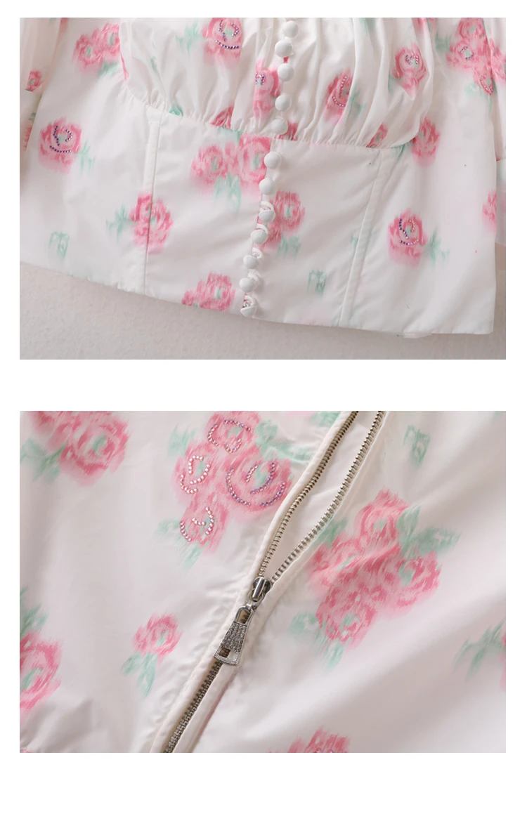 

2021 New Summer Women's Rose Printed Rhinestones Square Collar Top Ladies Fashion Retro Short Blusas Sweet Puff Sleeve Shirt