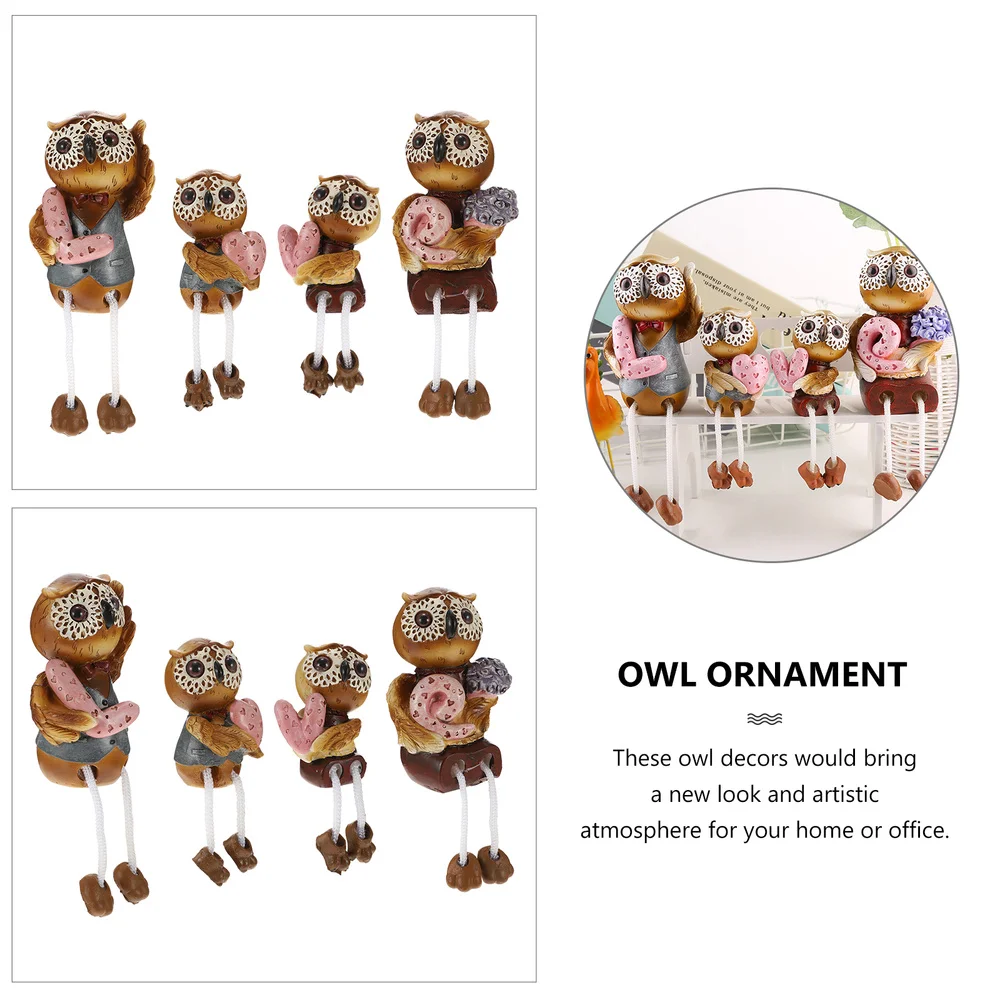

4 Pcs Resin Animal Decoration Owl Shape Adornments Animal Adornments Home Decors