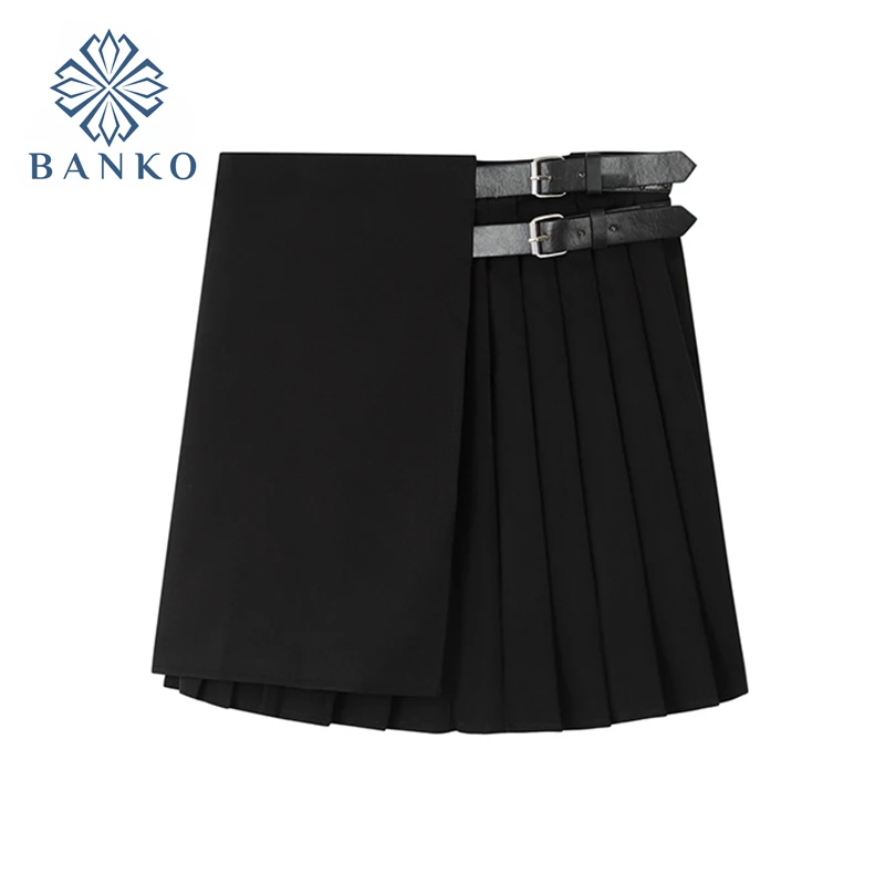 

Womens Harajuku Irregular Mini Pleated Skirt 2021 Summer Asymmetric Cutout High Waist Hip Hop Clubwear Gothic Short Skirt Female