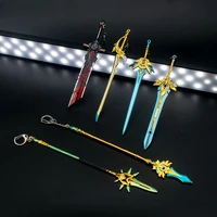 anime genshin impact sword keychains zhongli venti klee diluc xiao alloy weapon keychain skyward blade keyring gifts collections