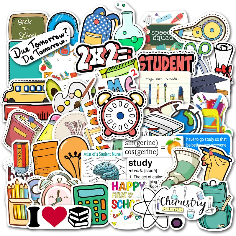 

50PCS School Stationery Stickers Desk Stationery Laptop Cartoon For Snowboard Laptop Luggage Fridge Graffiti Decal Stickers