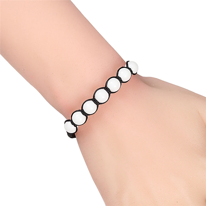 Горячая 8 мм белый фарфор натуральный камень Бусины Плетеный Браслет счастливая