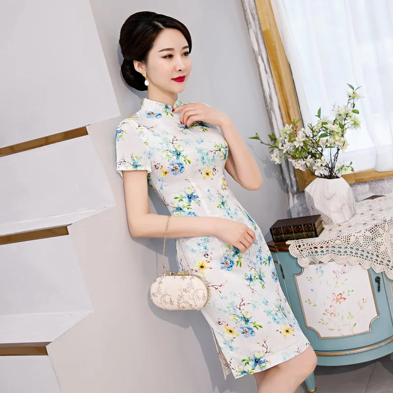 Весна-лето 2020 новая шелковая Улучшенная традиционная одежда cheongsam с коротким