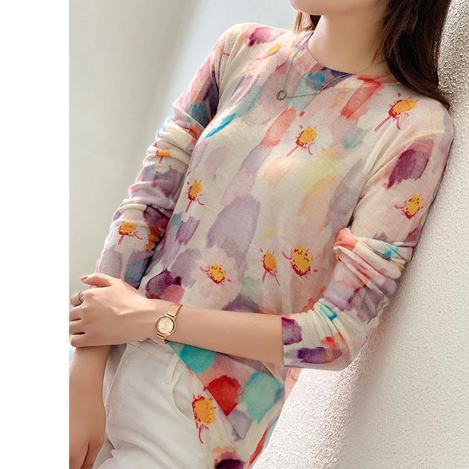 Женский Осенний тонкий свитер на одно плечо водорастворимый из тонкой шерсти с