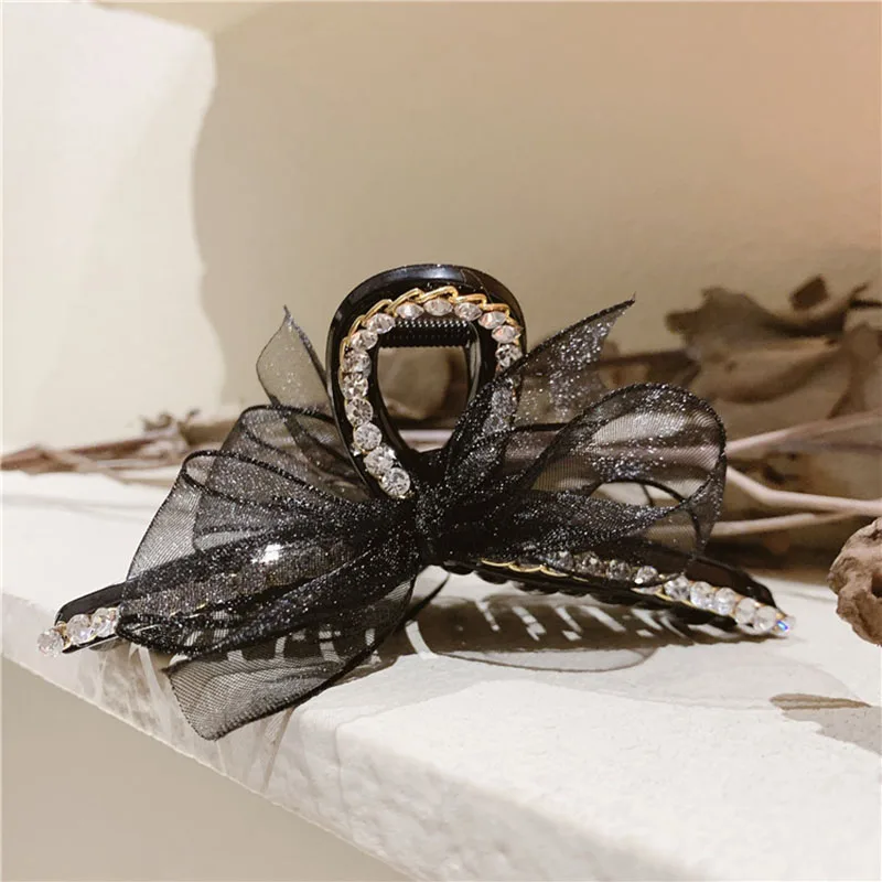 

Fashion women's net yarn bowknot rhinestone clip hair accessories hair clip hair clip girl big hair clip shark clip