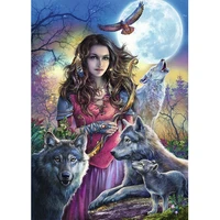 animal wolf girl woman pre printed 11ct cross stitch kit embroidery sewing handiwork hobby painting design festivals room decor
