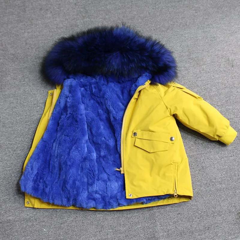 yellow sapphire fur Для маленьких мальчиков детская зимняя куртка, детская куртка-пуховик для девочек зимняя куртка для детей в Зимняя куртка для девочек и мальчиков детские линией натурального меха кролика, парка, пальто - Цвет: yellow sapphire fur