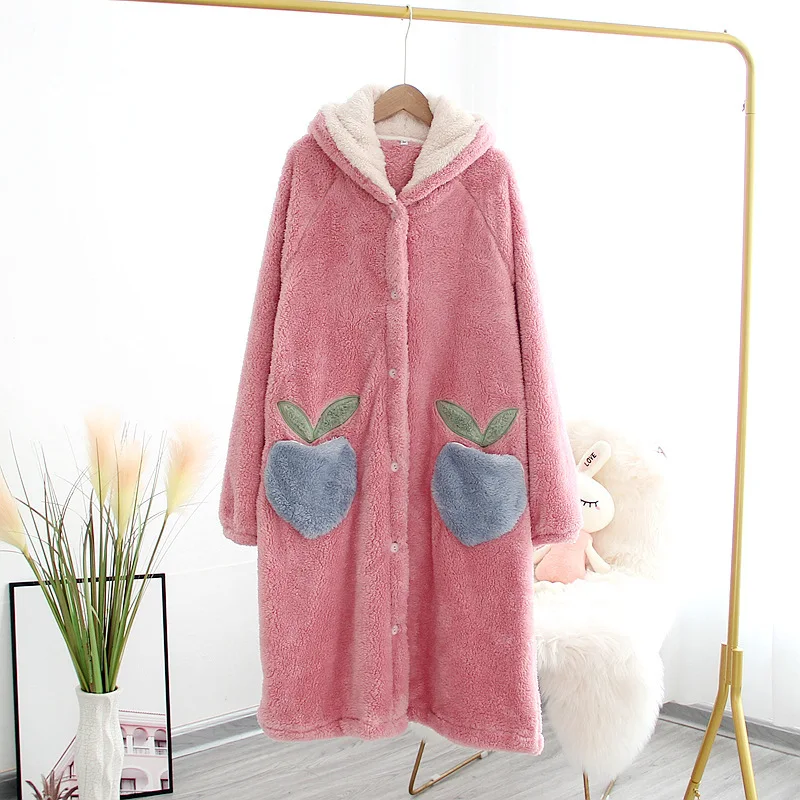 Милая осенне-зимняя женская теплая ночная рубашка с длинным рукавом фланелевые