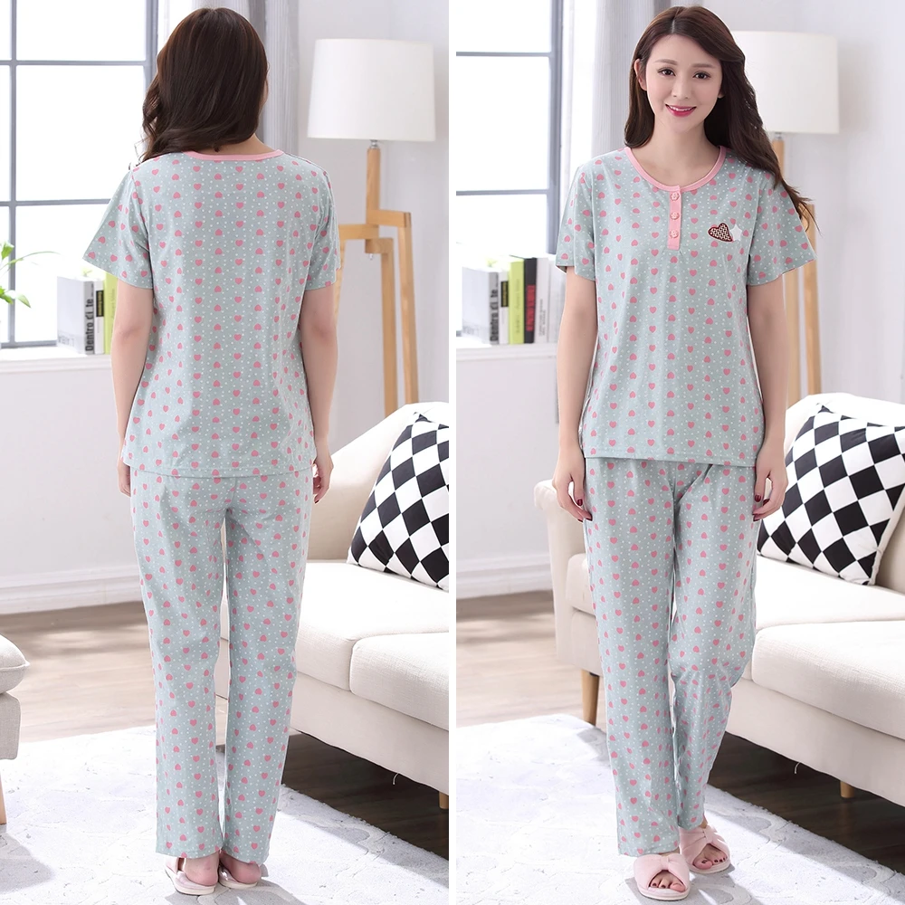 Размера плюс с короткими рукавами на осень из хлопка Домашняя одежда для женщин