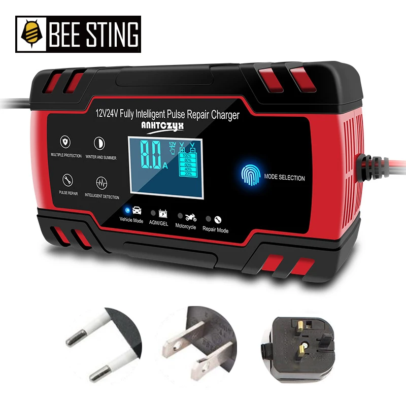 

Motorcycle Car Battery Charger 12/24V 8A Touch Screen Pulse Repair Digital LCD Display Battery Charger For Car Lead Acid Battery