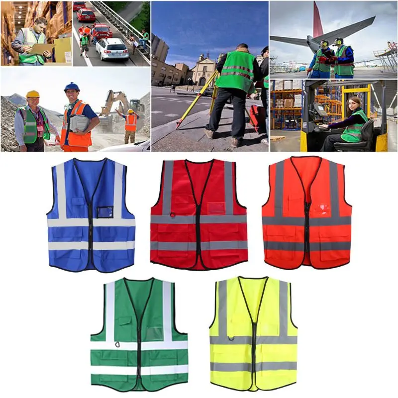 Защитный жилет с молнией Hi-Vis светоотражающая куртка защитный 5 карманов M5TB |