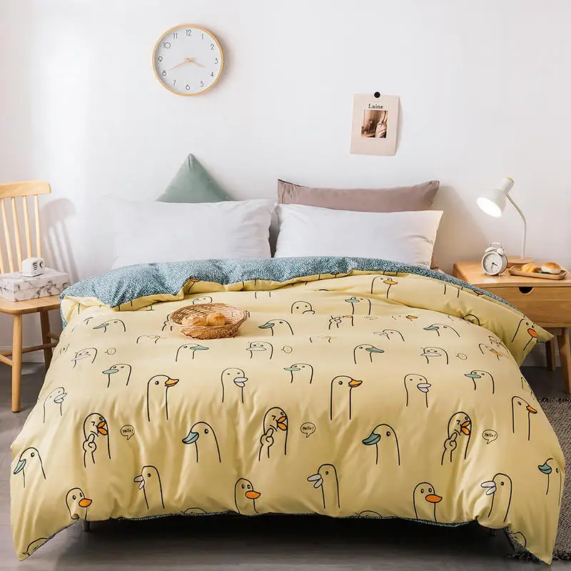 1Pc Yellow Color Double Quilt Cover Cartoon Style Duck Print Comforter for Kids King Size funda nordica cama 50 Winter | Дом и сад