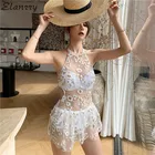 Женский купальник с пуш-апом, однотонный купальный костюм с цветочным принтом, пляжная одежда в Корейском стиле, лето 2021