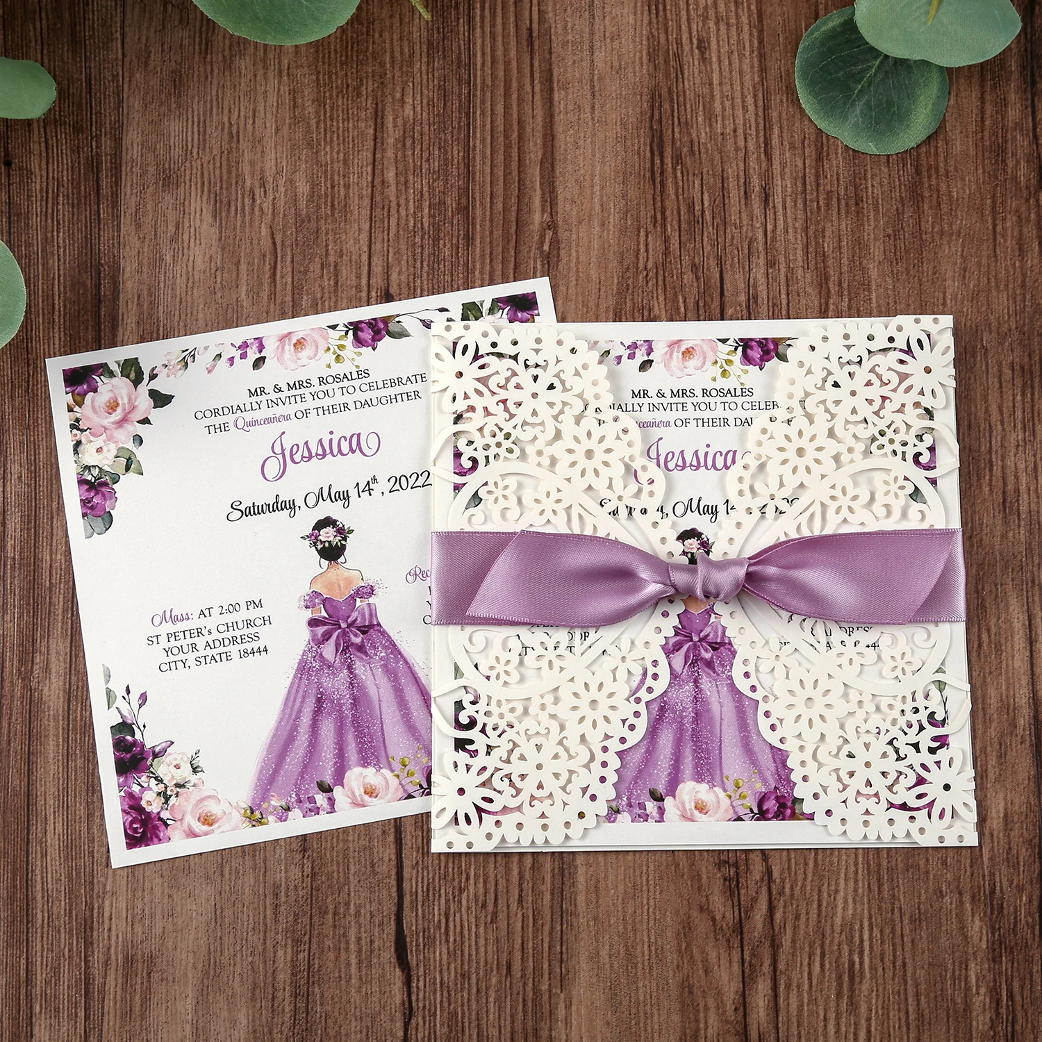 Квадратные свадебные пригласительные открытки для годовщины дня рождения Quinceanera