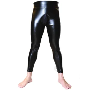 Мужские обтягивающие штаны с мокрым эффектом, толстые длинные штаны с сетчатым карманом для ластовицы, теплые колготки, фетиш, для ролевых игр, сексуальный костюм