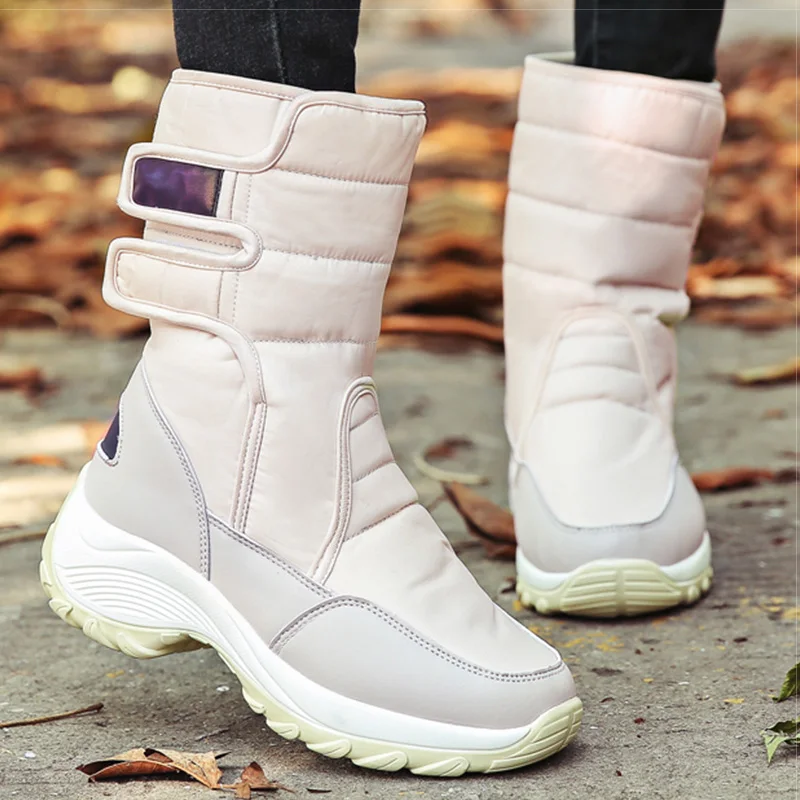 Женские сапоги до середины икры зимние водонепроницаемые на каблуке платформе